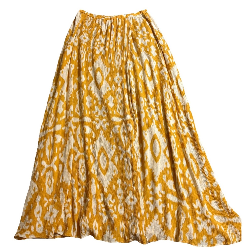 Steve Madden Maxi Skirt Women's Yellow Excellent Ikat Boho Slit Rayon M
